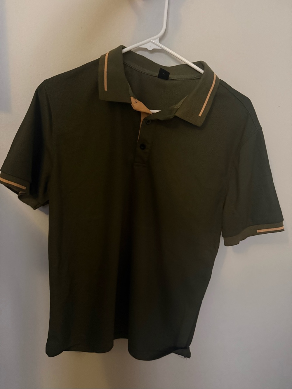 Men's Olive Green Polo with Tan Stripe Trim - Short Sleeve